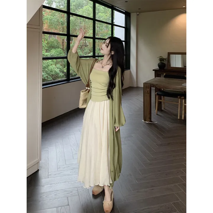 Long%20Sun%20Protection%20Cardigan%20Pleating%20Camisole%20Mid-Length%20Fairy%20Skirt%20Spring2023New%20fashion%20outfit%20-%20Image%205