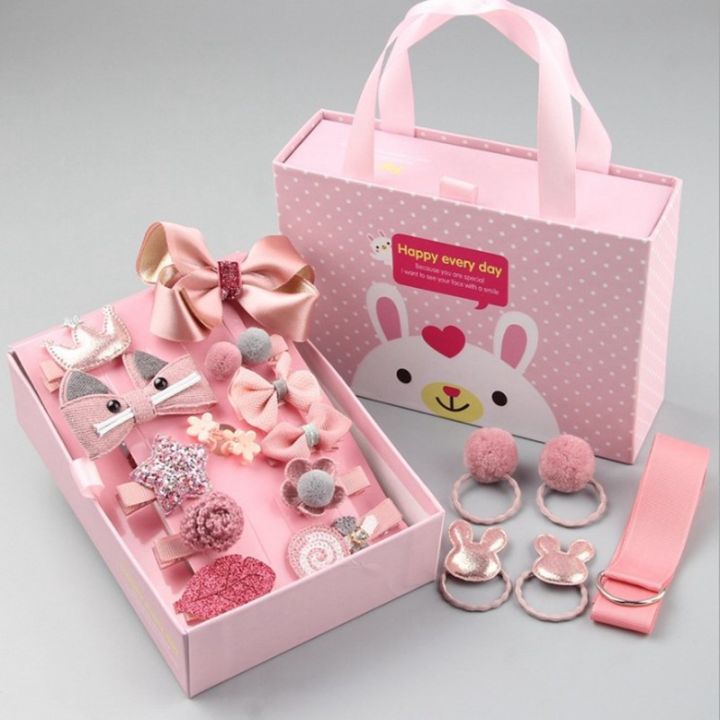 Children's hair ornaments 18 piece set of girls headwear bow cute hairpin super fairy princess hair tie hairpin gift box wholesale