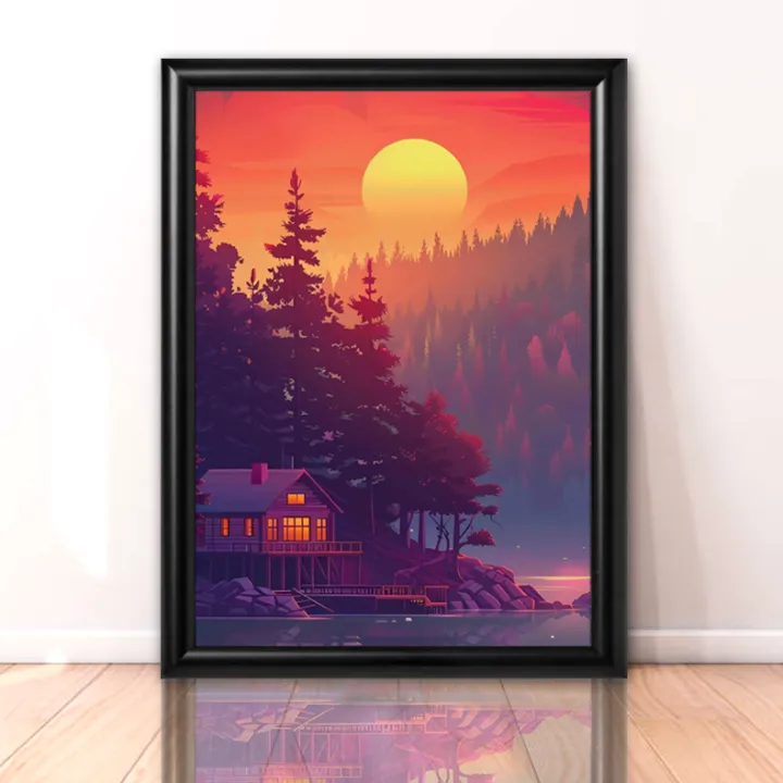 Sinary Frame Village Sunset Scenery Frame For Home Office Bedroom 6x8 Inch Frame ...