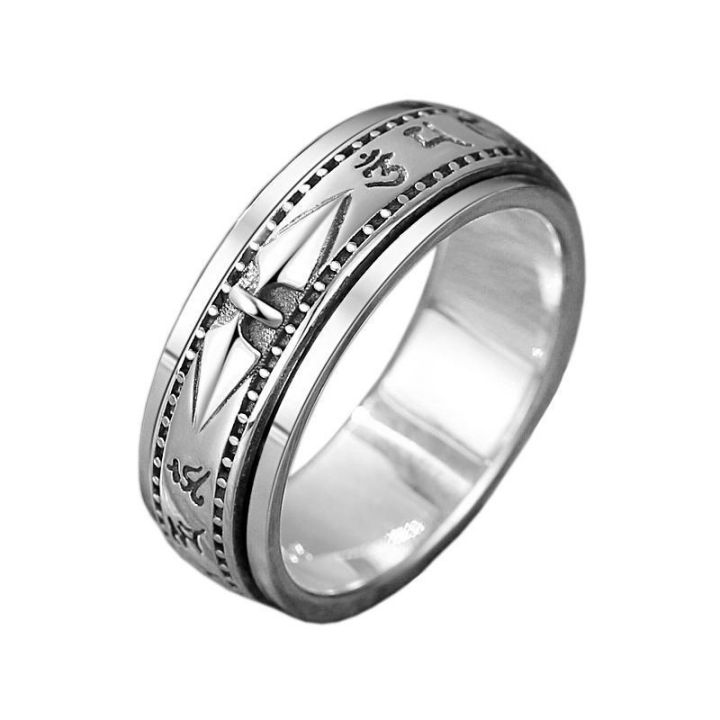 S990%20Rotating%20Men's%20Ring%20Sterling%20Silver%20Personality%20Domineering%20Trend%20Six%20Character%20Mantra%20Vintage%20Rotating%20Single%20Index%20Finger%20Ring%20-%20Image%205