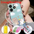 With tempered glass for casing Infinix Smart 8 Tecno spark go 2024 hot 40I spark 20 spark 20C 5G 2023 phone case back cover softcase shockproof cover new design aesthetic cartoon bear ddmxx01. 