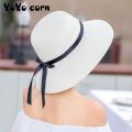 YOYOCORN Straw hat female summer small fresh hat sun hat floating belt sunscreen folding large coastal sun hat beach cap.