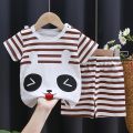 Toddler Child Baby Boys Girls Short Sleeve Cartoon Tops Shirt+Pants Outfits Set Baby Bow. 