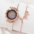 Women's Watch Flower Fashion Quartz Watch Sparkling Rhinestone Analog Wrist Watch & 1pc Rose Flower Bracelet, Gift For Mom Her.