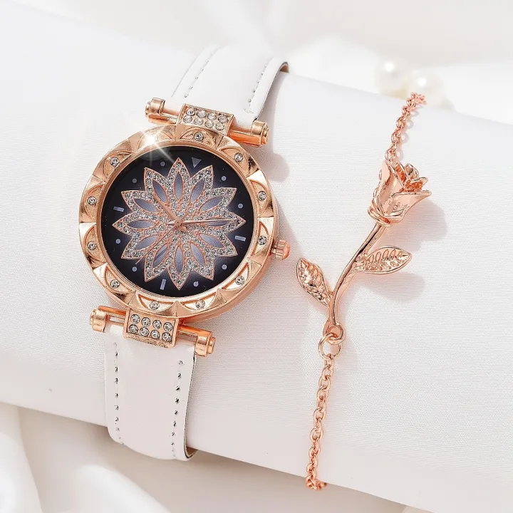 Women's%20Watch%20Flower%20Fashion%20Quartz%20Watch%20Sparkling%20Rhinestone%20Analog%20Wrist%20Watch%20&%201pc%20Rose%20Flower%20Bracelet,%20Gift%20For%20Mom%20Her%20-%20Image%203