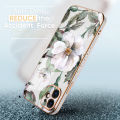 Jizetin (Free Lanyard) for Xiaomi Poco M4 Pro 5G Back Cover White Peony Flower Luxury 6D Plating Case Side Pattern Soft Silicone Square Mobile Phone Cases.