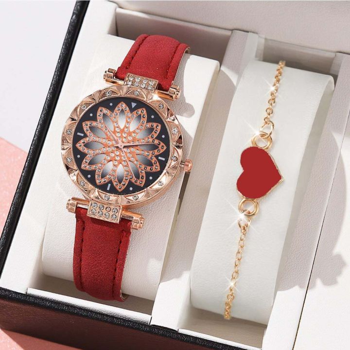 Fashion%20Waterproof%202pcs%20Women's%20Quartz%20Wristwatch%20Set%20Petal%20Design%20and%20Diamond%20Dial%20for%20Ladies%20Watch%20Elegant%20Leather%20Watches%20Suitable%20for%20Girls%20-%20Image%205