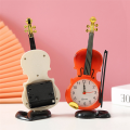 Simulation Violin Alarm Clock Musical Instrument Shape Table Clock Living Room Plastic Ornaments,Red Easy Install.