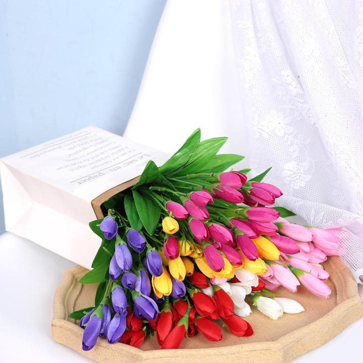 Decorative Artificial Tulip Bouquet Vibrant 21 Heads Faux Artificial  Tulip Flowers Silk Bouquet Artificial Tulip Flowers for Home Decor Wedding Decoration Garden Ornament Event Florals Gift Item