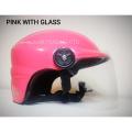 Open Face Bike Helmet for Men and Women with Visor-Pink/Green/Grey.