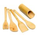 Natural Bamboo Cooking Spoon Set with Stand. 