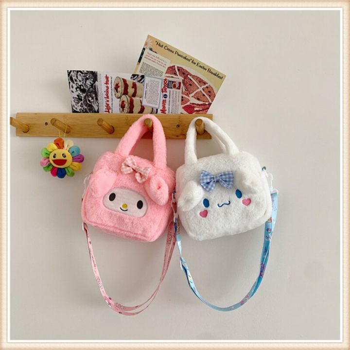 Sanrio Plush Bag Cinnamoroll Kuromi Melody Stuffed Soft Crossbody Bag Girls Birthday Gifts Kawaii Backpack Portable Handbag Toy