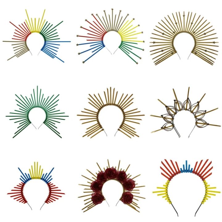 Greek Lolita Halocrown Virgin SunGoddess Baroque Tiara Crown Exaggerated Spiked Tiara Headband Girls Hair Accessories Headpiece