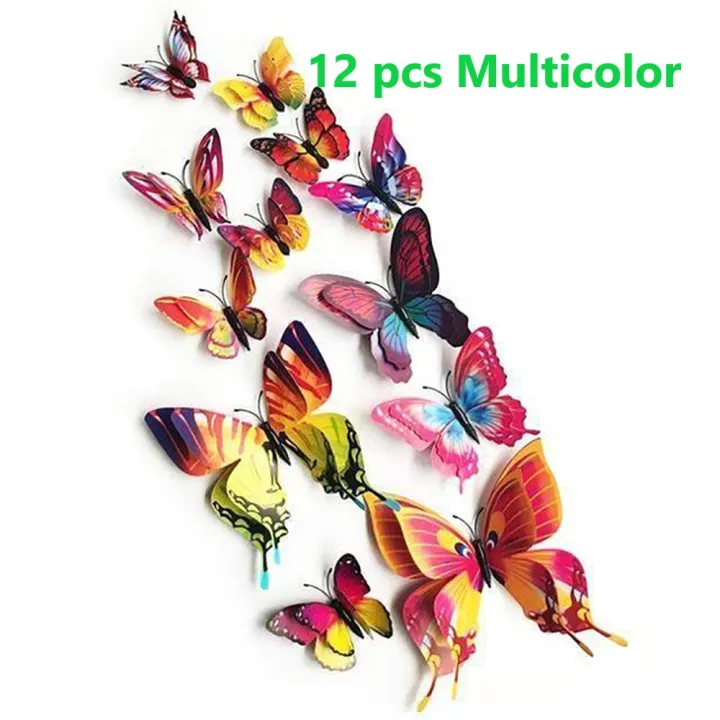 12Pcs Double Layer 3D Butterfly/Bird/Peacock Wall Stickers Home Room ...