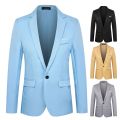 Men Blazer One Buckle Turndown Collar Long Sleeves Solid Color Plus Size Slim Fit Suit Jacket for Office. 