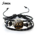 The Walking Dead Leather Bracelet Black Woven Multilayer Glass Dome Charm Bracelet Men Boy Women Girl Jewelry Accessories. 