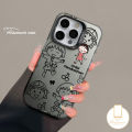 MissConnie Cartoon Anime Chibi Maruko-chan Phone Case Compatible for IPhone 11 13 14 12 15 Pro Max XS Max XR 15Plus Cute Crayon Shin-chan Luxury Plating Metal Button Soft Shockproof Cover.
