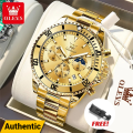 OLEVS 2870 Men's Watches Fashion Waterproof Quartz Wrist Watch Men Luxury Stainless Steel Strap Date Clock For Men-Golden. 