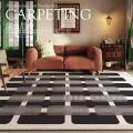 Simple, modern, light luxury, high-end living room carpet, American retro black and white plaid sofa, coffee table, carpet, floor mats. 