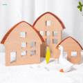 3 Pieces Wood House Centerpiece House Decor Building Blocks Set, Montessori Stacking Toy Ornament, Wooden Sign Block for Ages 4 to 8 Preschool.