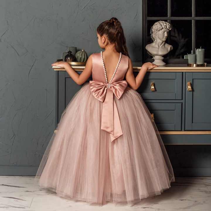 Girl Princess Dress Bridesmaid Wedding Party V-Back Long Prom Gowns Christmas Vestido Kids Dresses For Evening Formal Clothes