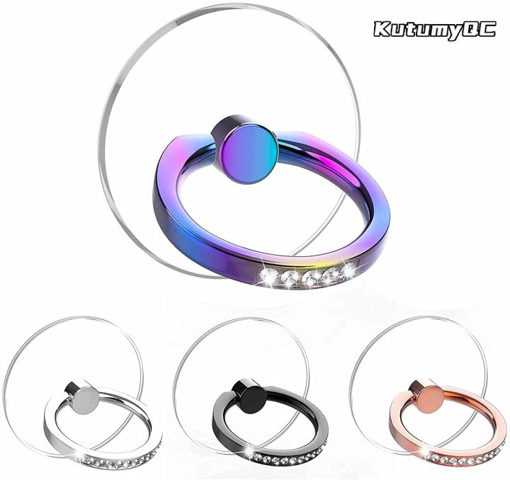 Diamond Cell Phone Ring Holder Stand Transparent Finger Grip Clear 360° Degree Rotation Kickstand Compatible iPhones