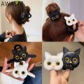 Black White Cat Hair Claw Clip Hairpin Cute Cat Rubber Bands Elastic Hair Bands Child Girls Lovely Hair Accessories Ornaments. 