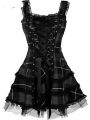 Vintage Plaid Bandage Gothic Women A-line Dresses Grunge Aesthetic Lace Trim Patchwork Mini Dress Punk Bodycon Partywear. 