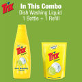 Trix Dishwashing Liquid 750ml (Bottle & Refill Combo) Lemon Fragrance for Scratch-Free Sparkling Clean Dishes, removes grease stains. 