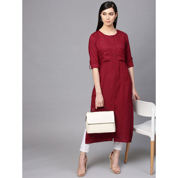 "Maroon%20Linen%20Stylish%20and%20Fashionable%20Casual%20Ready%20Made%20Kurti%20for%20Women%20(Tailor%20Made)%20-%20maroon_pocket"%20-%20Image%202