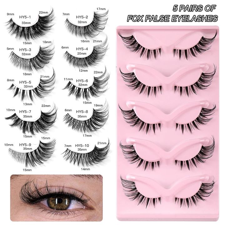 5%20Pair%203D%20Cat%20Eye%20Lashes%20Fox%20Eye%20Fluffy%20Soft%20Natural%20Mink%20False%20Eyelashes%20Faux%20Makeup%20Eyelash%20-%20Image%203