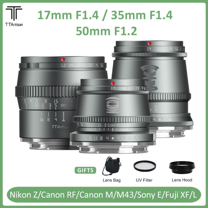 TTArtisan 17mm F1.4 35mm F1.4 50mm F1.2 APS-C manuel odak titanyum gri portre fotoğrafçılığı Lens için Sony E Fuji X Canon M M43