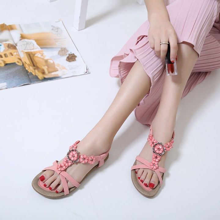 Bohemian%20Ethnic%20Style%20Rhinestone%20Flat%20Open%20Toe%20Sandals%20Female%20Summer%20New%20Flat%20Heel%20Flower%20Beach%20Women's%20Shoes%20Roman%20-%20Image%207