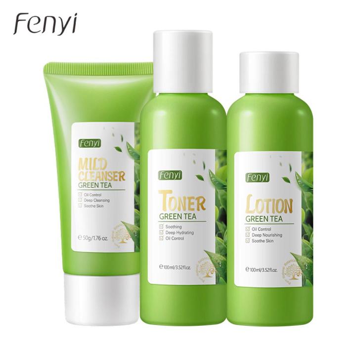 Fenyi Green Tea Face Skin Care Set Cleansing Oil Control Moisturizing Skin Care Kit 3pcs