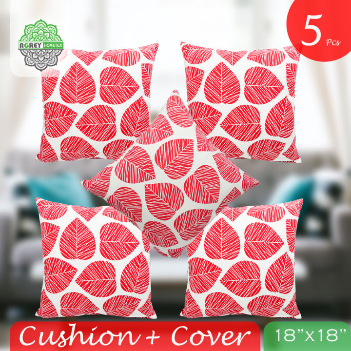 Cotton%20Cover%20With%20Pillow,%20Red,%20(18"x18"),%20Set%20of%205%20-%20Image%202