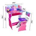 High Quality Pink Color Barbie Cartoon Design Kids Study Table With Chair, Barbie Cartoon Printed Design Kids Wooden Study Table Set. 