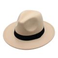 Classic Black Ribbon Women Fedora Hats Autumn Winter Gentleman Jazz Felt Hat For Men Retro Church Lady Flat Wide Brim Dress Hat. 