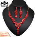 Carat Luxury Women Rhinestone Pendant Chain Necklace Stud Earrings Wedding Jewelry Set. 