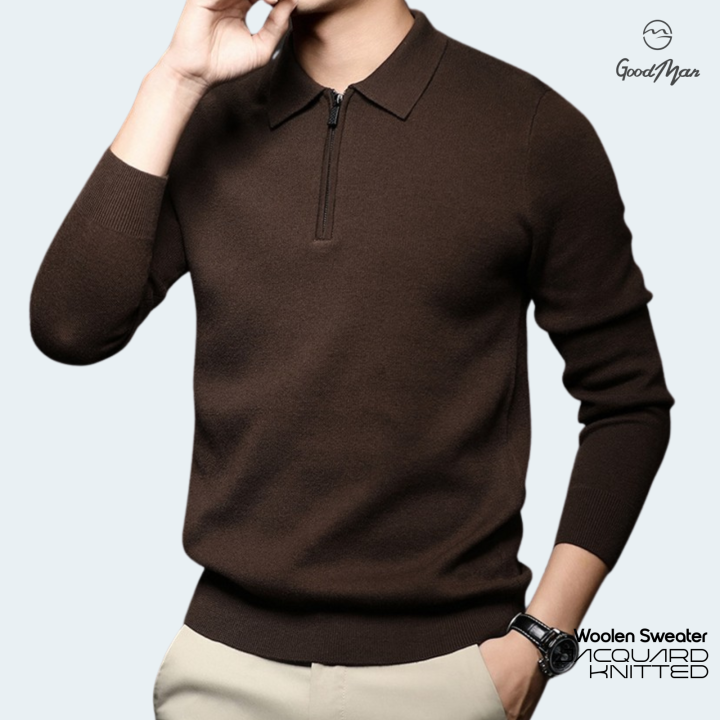 GoodMan%20Premium%20Quality%20Coffee%20Color%20Full%20Sleeve%20Zipper%20Polo%20Sweater%20for%20Men.%20-%20Image%204