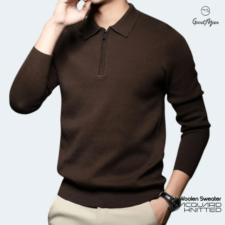 GoodMan%20Premium%20Quality%20Coffee%20Color%20Full%20Sleeve%20Zipper%20Polo%20Sweater%20for%20Men.%20-%20Image%204