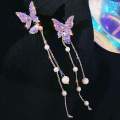 Trendy Korean Fashionable Crystal Butterfly Dangle Earrings Tassel Elegant Female Pearl Earings for Women Girl Party & Woman. 