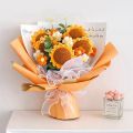 Finished Crochet Flowers Bouquet Handmade SunFlower Bouquet Valentines Gift Wedding Decor Knitted Flower Bouquet with Gift Bag.