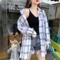 Plaid Shirt Women's Spring and Autumn Thin Korean Style Loose Versatile Long Sleeve Shirt Sun Protection Coat.