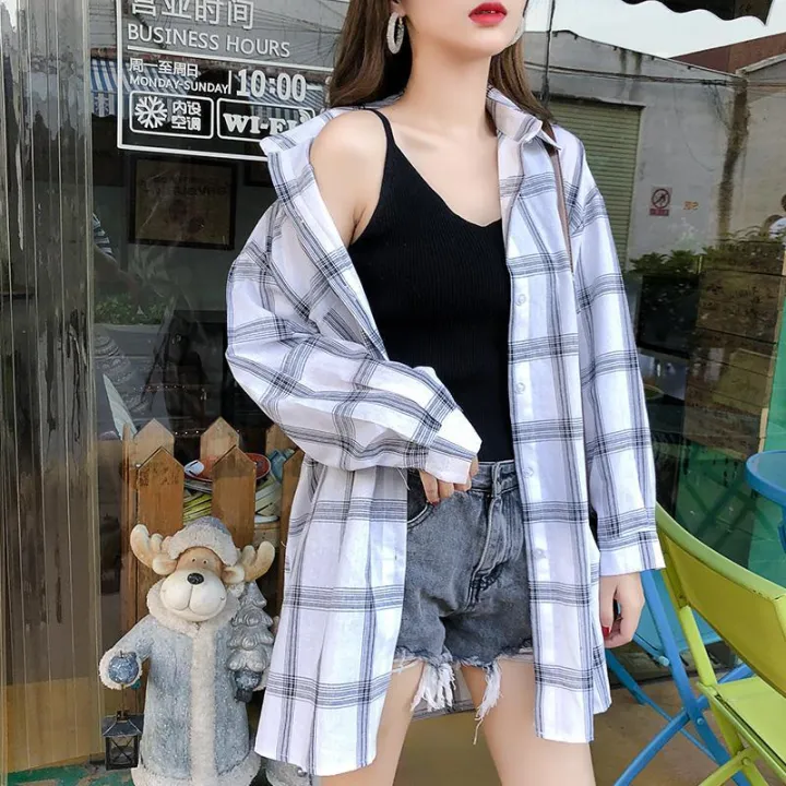 Plaid%20Shirt%20Women's%20Spring%20and%20Autumn%20Thin%20Korean%20Style%20Loose%20Versatile%20Long%20Sleeve%20Shirt%20Sun%20Protection%20Coat%20-%20Image%203