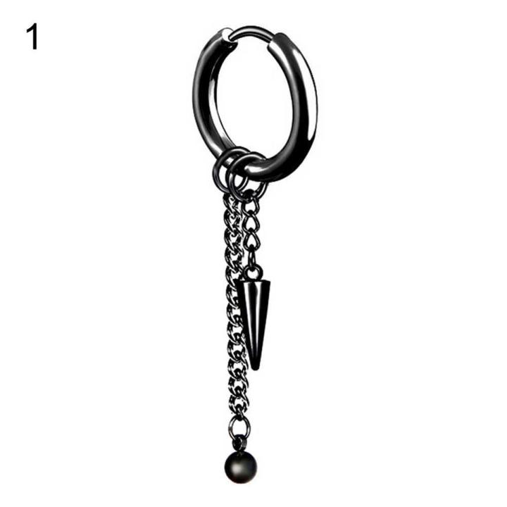 1Pc Men Long Chain Ear Piercing Loop Clip Hoop Earring Jewelry