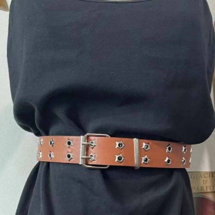 belt for women new sale y2k belt belt for women for pants Adjustable Trendy Wide Side For Man Star Hole Dresses Belt Accessories Waist Strap Double Grommet Hole Korean Waist Belts Women Waistband