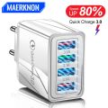 4 Ports USB Charger Quick Charge 3.0 4.0 QC 3.0 For Xiaomi iPhone 14 13 Samsung Tablet Mobile Plug Fast Charging Charger Adapter.
