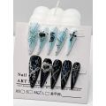 Y2K Handmade Nail Blue Black Love Chain Nail Elements Cool Droplet Type Wear Nail Art Dazzling Nails Patch Girl Gift. 