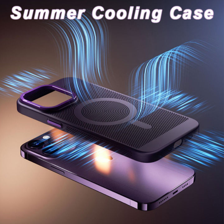 Summer%20Cooling%20Vents%20Magnetic%20Case%20For%20iphone%2014%20pro%20max%20case%20iPhone%2011%2012%2013%20Pro%20Max%2014%20plus%20Metal%20Camera%20Protection%20Fully%20enclosed%20Shockproof%20Hard%20back%20cover%20casing%20-%20Image%202