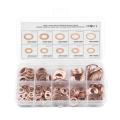 200Pcs Solid Copper Washer Flat Ring Sump Plug Oil Seal Assorted Set Box - Copper color 200Pcs. 